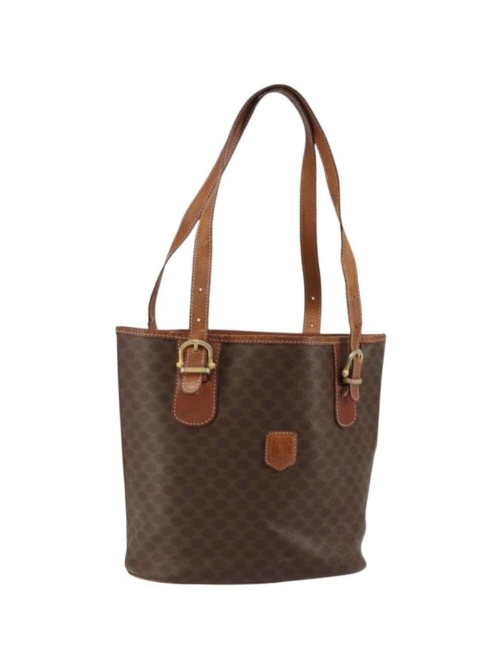 CELINE Macadam Canvas Tote Bag PVC Leather Brown Gold